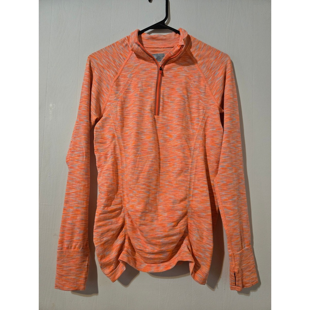 Athleta Orange Space Dye Quarter Zip Pullover Ruched Side Thumbhole Top 721646 M